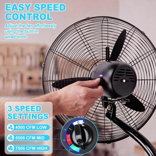 Aurelema 2 Set 22 Inch Wall Mount Fan Oscillating Industrial Heavy Duty Metal 3 Speed Fan, 7500 CFM High Velocity Cooling Powerful Airflow for Commercial Residential Garage Warehouse Workshops Factory