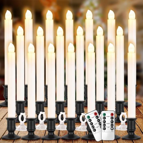 YAUNGEL Window Candles, 20 Pack LED Christmas Candles for Windows with Timer Electric Candle Lights with Removable Candle Holders Suction Cups for Christmas Decorations, Black
