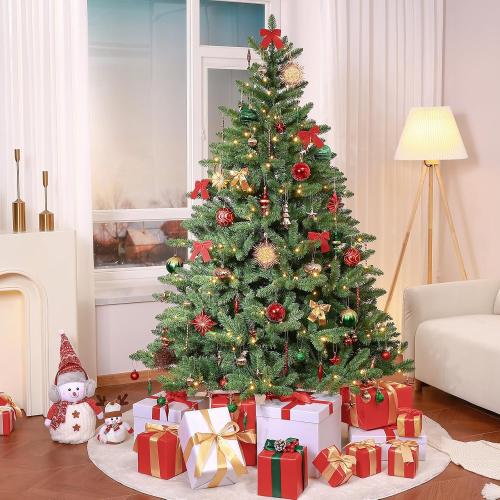 SHareconn 80pcs Christmas Balls Ornaments Set, Contemporary Luxury Gift Set, Shatterproof Plastic Decor for Xmas Tree Holiday Wedding Party Decorations with Hanging Strings, Red Green and Gold