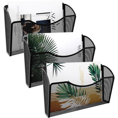 EasyPAG 3 Pack Wall File Holder, Single Mesh Hanging File Organizer for A4 Letter Size Paper, Wall Mount Paperwork Basket for Office, Home, School, Black