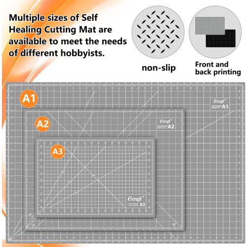 Ecraft Large Self Healing Cutting Mat: 24 x 36 Double Sided 5-Ply Hobby Mat, A1 Rotary Cutting Sewing Mat for Crafts, Fabric,Sewing,Quilting,Scrapbooking,Projects,Grey/Black