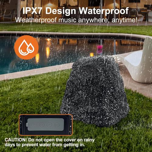 BLACK STUDIOFINIX 8 Rock Speakers Outdoor Waterproof - 5.3 Bluetooth Wireless Speaker Solar Powered Max Peak 240W for Garden,Patio,Deck,Pool,Backyard (Gray 1 Pair)