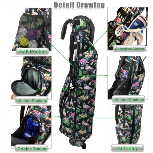 Sunday Golf Bag with 3-Point Strap & Stand – Lightweight Carry Bag with Cooler Pocket, Dual Valuables Pouches, Magnetic Tool Holder – Holds 5-6 Clubs for Par 3, Walking & Travel