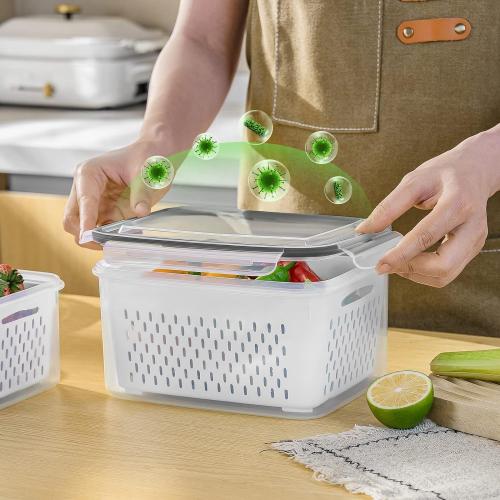 Fruit Storage Containers for Fridge with Removable Colander 4 PCS | Airtight Food Storage Container Dishwasher Safe Produce Saver for Refrigerator Keep Berry Fruit Fresh Longer Small Clear