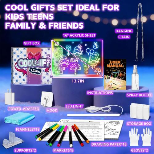 16 Led Drawing Board for Kids with 18 Tracing Stencils - Light up Led Note Board, 2026 Birthday Gifts for Boys Girls Ages 5 6 7 8 9 10 12  Year Old, Magic Glow Art Toys for 6 7 8 9 10 Year Old, 39PCS