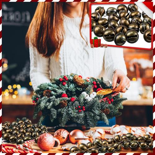 Hicarer 100 Pcs Christmas 1 Inch Bronze Jingle Bell for Craft with 32.8 ft Flax Rope Antique Decorative Tone Copper Bells Hanging Brass Decor for Xmas Tree Craft Decoration DIY Pet Dog Cat Pendants