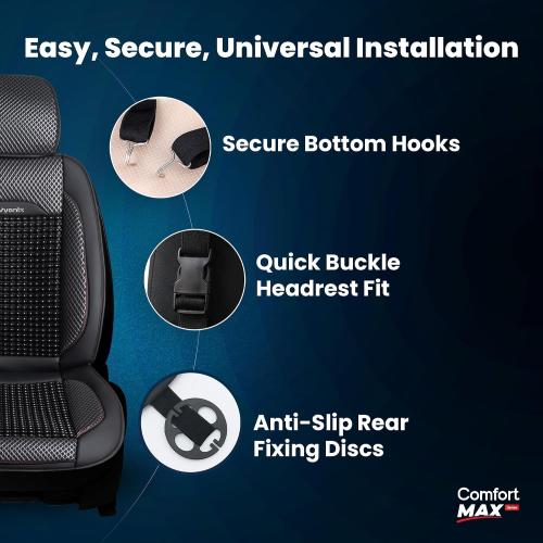 Beaded Car Seat Cover – Wooden Bead Massage Support with Breathable Cooling Mesh – Universal Fit for Sedan, SUV & Truck (2 Pack, Royal Black)