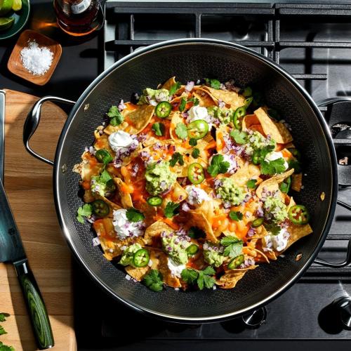 HexClad Hybrid Nonstick 5-Piece Cookware Set, 14 Pan with Lid, 14 Wok with Lid, and 12 Griddle, Stay-Cool Handles, Dishwasher and Oven-Safe, Induction Ready, Compatible with All Cooktops