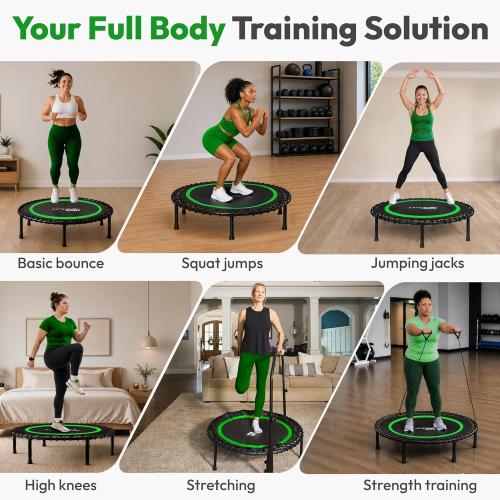 Mini Rebounder Trampoline for Adults, Fitness Trampoline with Bar | 450/550 lbs Exercise Trampoline with Adjustable Handle, 40/48 in for Indoor/Outdoor Workouts