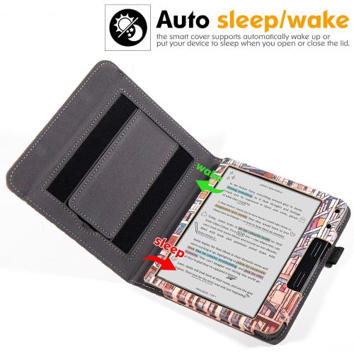 Stand Case for Kobo Libra Colour/Libra 2/Libra H2O, Bookstore | PU Leather Sleeve Cover,Built-in Hand Straps,with Auto Sleep/Wake,Pen Holder Loop