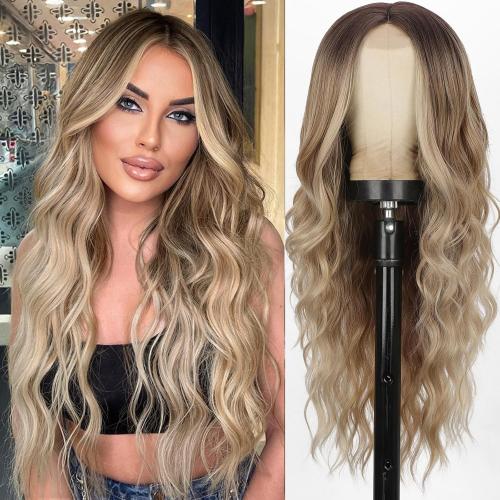 Ombre Blonde Wigs for Women, Long Blonde Wavy Wig, 26 Inch Middle Part Natural Looking Synthetic Heat Resistant Wig for Daily Party Cosplay Use