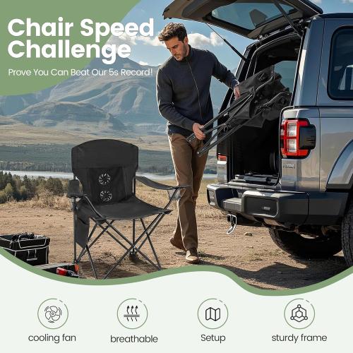 2 Pack Camping Chairs with Fan, Lightweight Camp Chair 300LBS Portable Foldable Chairs for Adults & Teens, Compact with Carry Bag for Camping, Beach, Picnics, Outdoor