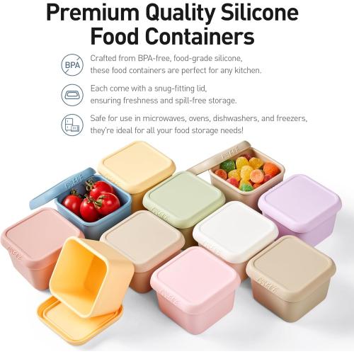 ISSEVE 8Pack 6oz Silicone Snack Containers for Kids with Lids, Reusable