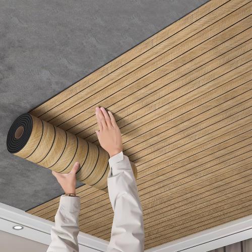 Chejiaye Wood Grain Peel and Stick 3D Wall Panel Soundproof Self-Adhesive Wall Sticker, Removable Thick PVC Slat Contact Paper for Kitchen