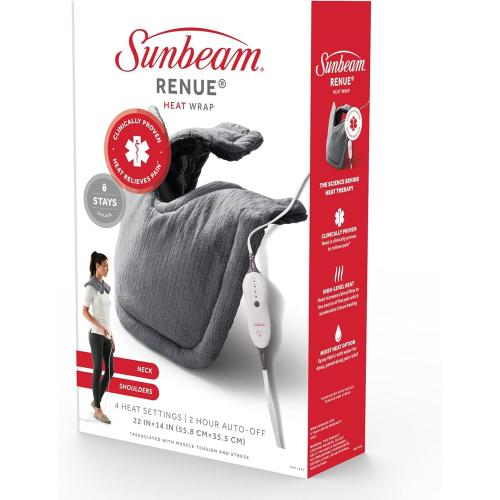 Sunbeam Heating Pad for Neck and Shoulder Pain Relief with Auto Shut Off and Moist Heating Option 22 x 14 Grey