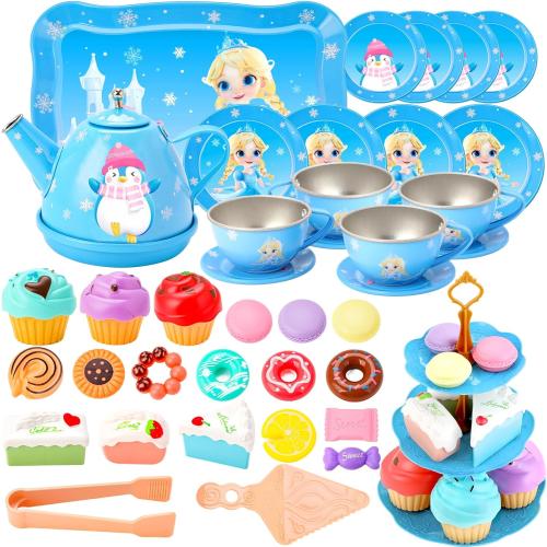 INNOCHEER Tea Party Set for Little Girls Toys, Toys for Kids, Tea Sets for Toddlers 3-5, Pretend Play Kitchen Toy, Birthday Christmas Princess Gifts Toys for 3 4 5 6 7   Year Old Girls