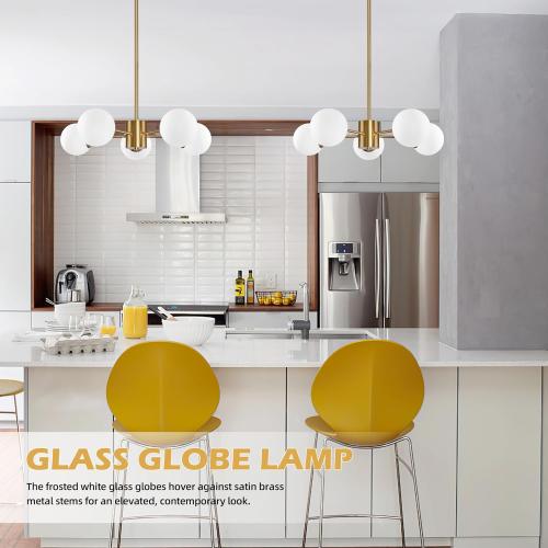 Bagood 5-Light Globe Sputnik Chandelier Mid Century Sputnik Chandeliers Modern Gold Globe Pendant Light Brushed Brass Finished with White Frosted Glass Lampshade for Dining Room Bedroom Kitchen