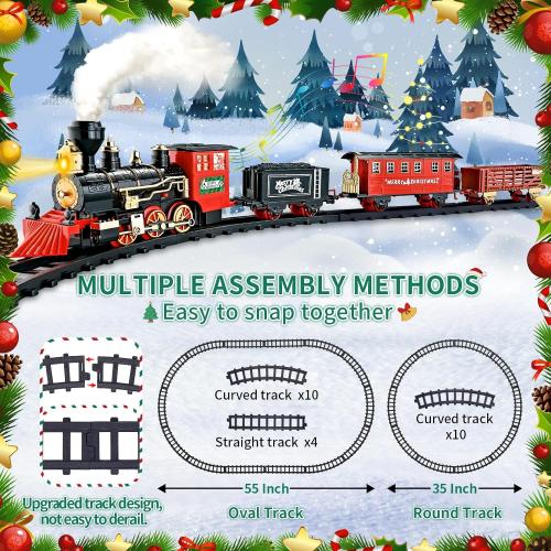 Christmas Train Sets for Around The Tree,Kids Train Set Steam Trains for Boys Girls,Sounds & Lights, for Kids 4 5 6 7 8   Years Party Favors Party Decorations