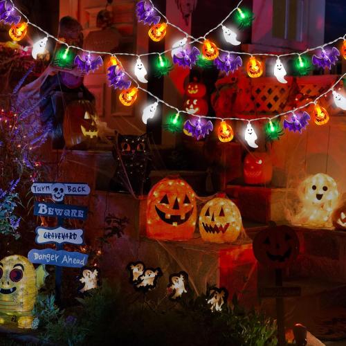 Halloween Lights Decor, 20FT 40 LED 3D Pumpkin Bat Ghost Spider Battery Operated String Lights, Waterproof Twinkle Light for Home Room Door Window Porch Indoor Outdoor Halloween Party Decorations