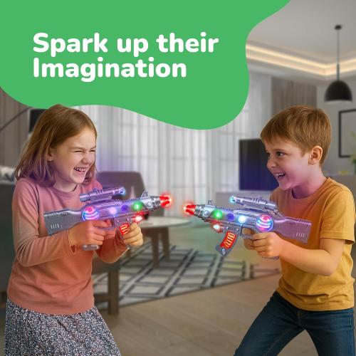 Silver ArtCreativity Light Up Space Gun Toy for Kids - 12.5 Inch Alien Blaster with Multicolor LEDs, Sound Effects, Batteries Included, Fun Halloween Costume Accessory and Party Toy