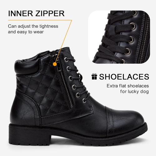 Size 8 Color Black Vepose Women's 903 Combat Ankle Boots, Lace up Comfortable Booties Low Heel