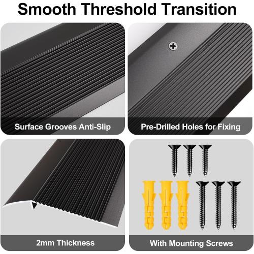 Size 36 x 3.9 x 0.35in Black Aluminum Floor Transition Strip, Threshold Ramps for Doorways, Bridge The Height Less Than 1.6″, for Tile Hardwood Laminate Vinyl Concrete, Size 36 x 3.9 x 0.35in (Black)