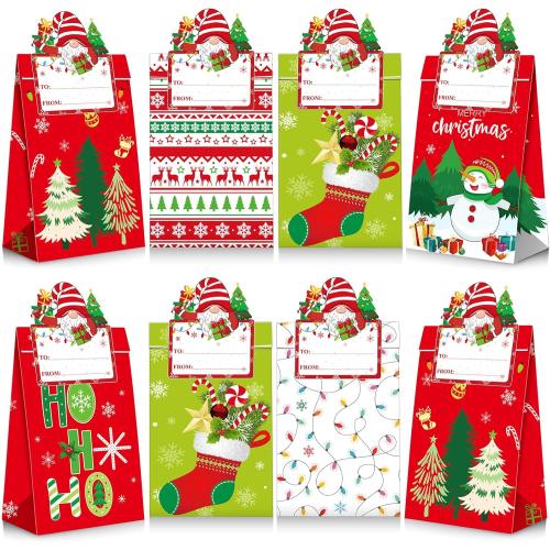 Blosssound 30 Pack Winter Paper Gift Bags Blue Wonderland Treat Bags with Name Stickers Christmas Candy Cookie Craft Party Favors Holiday Festive Home Party Decor Supplies(Christmas Tree)