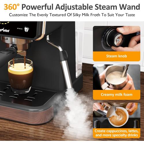 SUNVIVI 20 Bar Espresso Machine for Home and Office, 3-in-1 Iced Coffee Maker with Milk Frother, Espresso Shot & Iced Coffee, LED Touchscreen, 52OZ Removable Water Tank, Professional Coffee Brewing