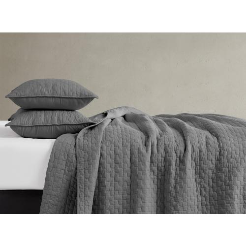 palassio Dark Grey 100% Cotton Quilt Queen Size Bedding Sets with 2 Pillow Shams, Textured Lightweight Soft Bedspread Shabby Chic Coverlet, Quilted Comforter Bed Cover for All Season, 3 Pieces