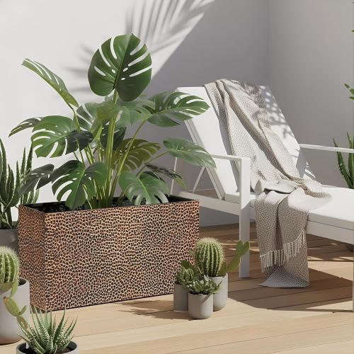 BAYN 30x12x16 Inch Rectangular Metal Planter Box – Bronze Hand-Hammered Metal Planter with Pre-Drill Holes, Heavy Duty Outdoor Garden Planter for Patio, Porch, Yard