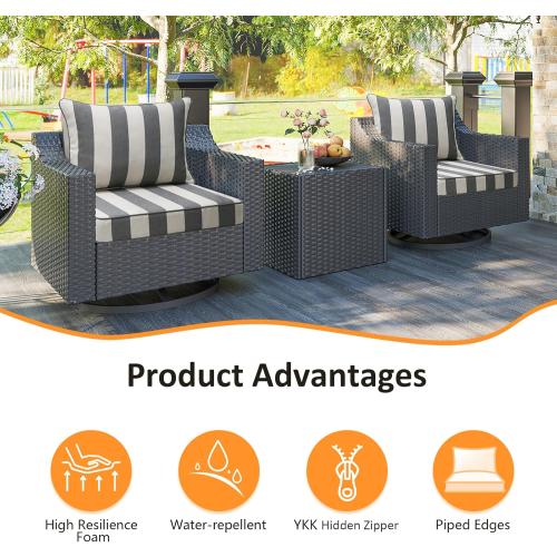 Unimatta Outdoor Patio Chair Cushions Set, 22 x 22, Set of 2, Water-Repellent, Fade Resistant, Deep Seat Bottom and Back Cushion for Backyard, Couch, Sofa and Patio Furniture, Gray Stripe