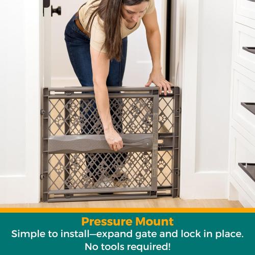 MYPET North States Paws Portable Pet Gate: 26-40 Wide. Pressure Mount. No Tools Needed. Made in USA, 23 Tall, Expandable, Durable Dog Gates for Doorways, Fieldstone Gray