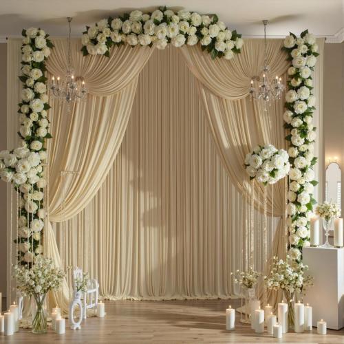 20ftx12ft Beige Backdrop Curtains for Wedding-Wrinkle Free Backdrops Curtain Drapes Fabric Decorations Photo Back Drop Cloth for Baby Shower Photography Stage Reception 4Panels 12ft(H) x 5ft(W)