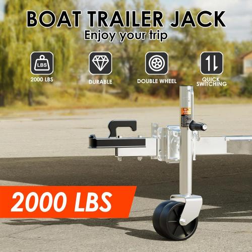 2000 lbs Trailer Jack with Dual Wheel, Heavy Duty Swivel Boat Jack, 12 Lift, Bolt-on Tongue Trailer Jack for RV Boat Trailers