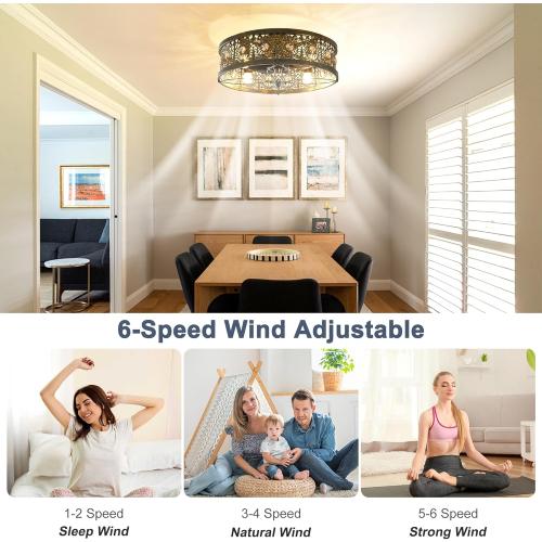 Garwarm 20 Caged Ceiling Fans with Lights, Low Profile Crystal Fandelier