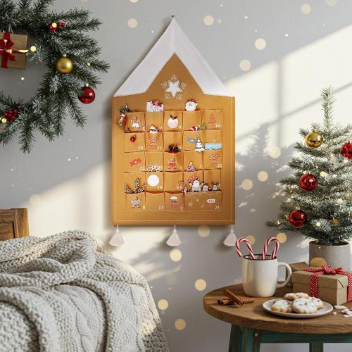 SATINIOR Christmas Advent Calendar with Pockets Gingerbread Empty Advent Calendar to Fill 24 Days Reusable Natural 24 Days Countdown Hanging Storage Bag for Home Xmas Countdown Decoration
