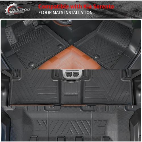 Floor Mats Compatible with 2021-2025 Kia Sorento 6&7 Passenger Cargo Mat TPE Back Seat Cover Protector 2024 Sorento Accessories (Fit 6&7 Seats,Trunk Mat with Backrest Mats Floor Mats)