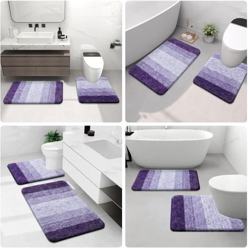 Arotive Microfiber Bathroom Rugs, Shaggy Soft and Absorbent Bath Rug, Non-Slip, Thick Plush Machine Washable Dry Bath Mats for Bathroom, Tub and Shower, 50x30, Dark Purple, Rectangular