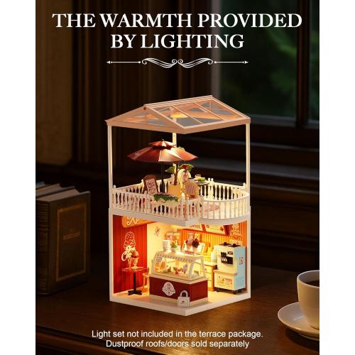 Rolife Super Creator Series Accessroies, DIY Mini Flower Garden Scenery Kit, Miniature Dollhouse Castle Building Kit's Part, Chic Café Terrace Gift for Kids Adults Women