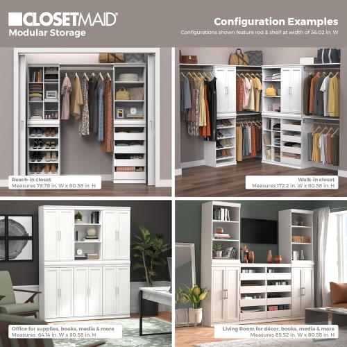 ClosetMaid Modular Storage Angled Shelves, Wood Closet Organizer Adjustable, Stacking, Full Backer, Decorative Trim, White, Shoe Shelf Unit