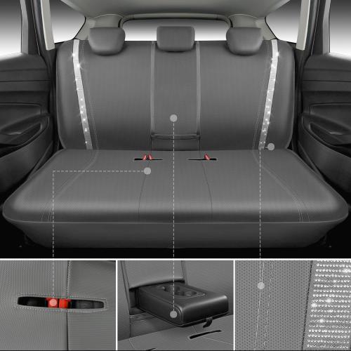 Color Grey CAR PASS Bling Car Seat Covers Full Set, Shining Glitter Rhinestone Diamond Waterproof Faux Leather Interior Sets Universal Fit Automotive Glitter Crystal Sparkle Strips for Cute Women Girl, Gray