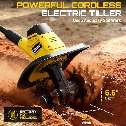 Cordless Garden Tiller Cultivator Compatible with Dewalt 20V MAX Battery, 360 RPM Electric Rototiller, 48 Steel Tines, 9.0 Tilling Width, 6.6 Depth, Rotary Tiller for Lawn/Gardening/Soil(Tool Only)