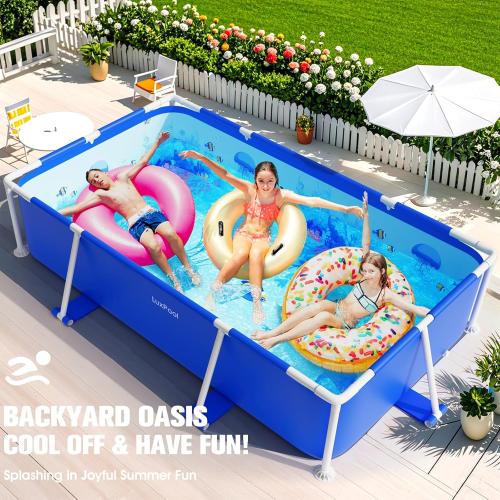 BLUE 7X48X24 Above Ground Pool, 2025 Upgraded Frame Deep Swimming Pool, Rectangle Family Pool, Large Above Ground Pool Easy Set, 7ft x 48in x 24in Outdoor Pool, Backyard Pool for Kids, Adults