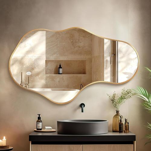 Irregular Wall Mirror - Wall Mirrors Decorative 24x 40 Asymmetrical Abstract Mirror Aviation Aluminum Alloy Frame Unique for Bathroom, Bedroom, Living Room, Cloakroom, Entryway Gold