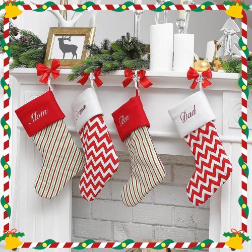 Christmas Stocking Holders, 4 Pack Xmas Stocking Holders Hangers for Mantel Fireplace Metal Stocking Hooks Stand for Christmas Party Decoration, Silver