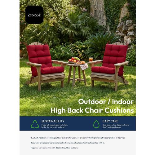 Outdoor High Back Chair Cushion,Water Resistant Tufted Adirondack Rocking Chair Cushion with Ties,Replacement Seat Cushion for Patio Furniture, dark blue