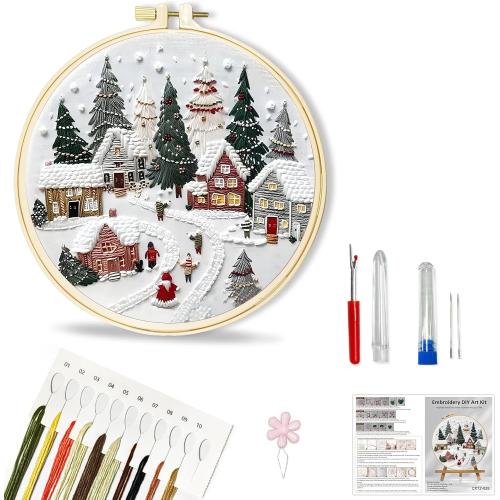 Huacan Embroidery Kit for Beginners Adults, Easy Needlepoint Kits for Adults with Stamped Embroidery Patterns. (Village)