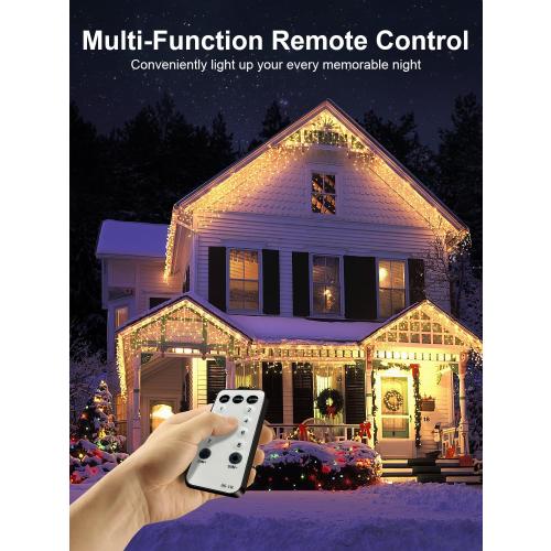32.8FT Icicle Lights, Christmas Outdoor with 400LED 75 Drops, IP65 Waterproof Eaves Lights, 8 Modes, for Christmas Eaves Garden Room Decoration Warm White