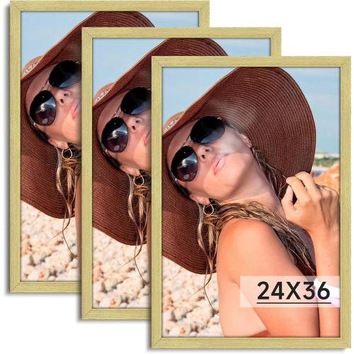 Set of 3 Size 24x36 Color Gold HLiWEGNS Gold Size 24x36 Frame Set of 3 - Vintage 24 x 36 Poster Frame with Plexiglass for Wall Gallery Display, 24x36 Picture Frame for Puzzles, Artwork, Photos and Posters - Ideal Christmas Day