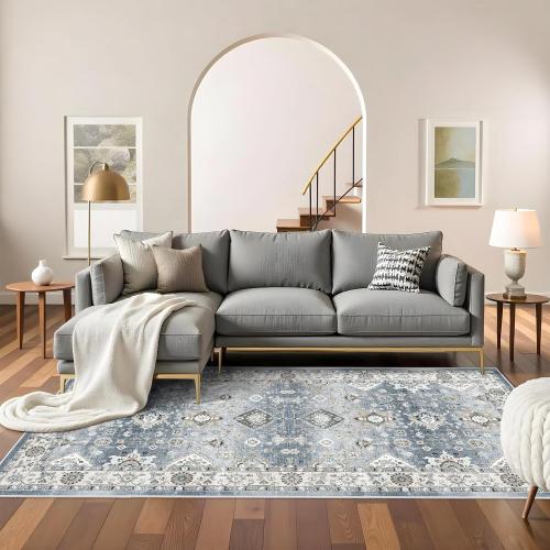 Washable Rug: Vintage  Soft Runners for Entry Kitchen Wide Low Pile Carpet with Non-Slip Backing for Living Room Bedroom Carpet for Dining Room Foyer